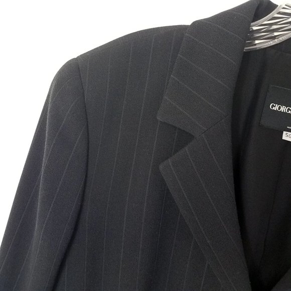 Giorgio Armani Size 14 Navy Blue Pin Lama Wool Blend Blazer Suit Coat Jacket - Picture 3 of 16